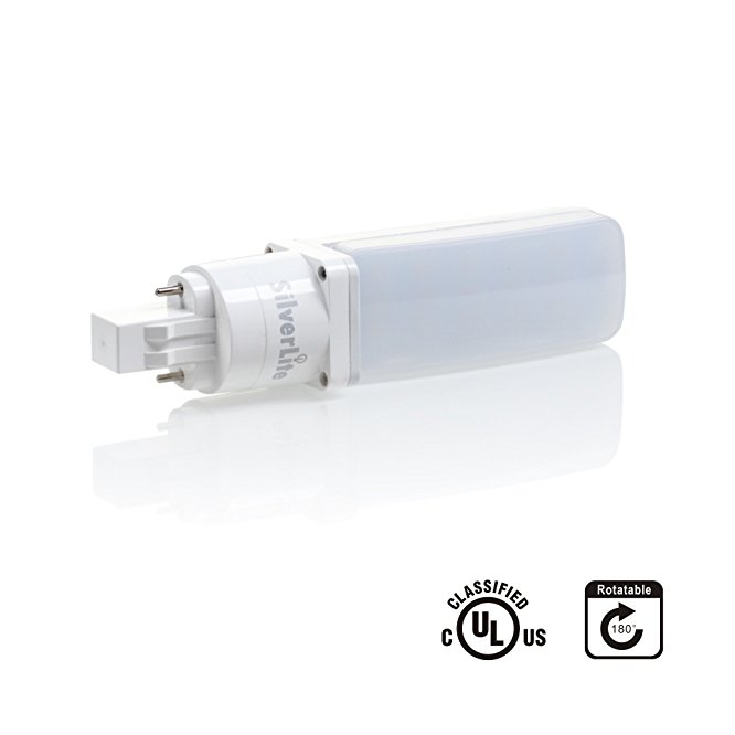[Plug&Play]Silverlite 7w LED PL Bulb GX23-2 Pin Base,18w CFL Equivalent,700LM,Daylight Natural White(4000k),Driven by 120-277V and CFL Ballast,Horizontal Recessed,,180° Rotatable,UL Listed