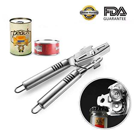 PretiHom Can Opener Manual Professional Stainless Steel Smooth Edge, Food-Safe Stainless Steel, Comfortable to grip, Dishwasher Safe, Ergonomically designed Anti Slip Hand Grip