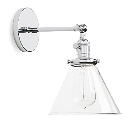 Permo Single Sconce with Funnel Flared Glass Clear Glass Shade 1-light Wall Sconce Wall Lamp (Chrome)