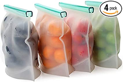 【Upgrade】Cadrim Reusable Extra Thick Silicone Food Storage Bags - 4 Pack (6.69 x 7.44 inch, 33.81oz) Zipper Freezer Bags For Marinate Meats Sandwich, Snack, Cereal,Fruit Meal Prep, Leakproof, Dishwasher-Safe Lunch Storage Bags