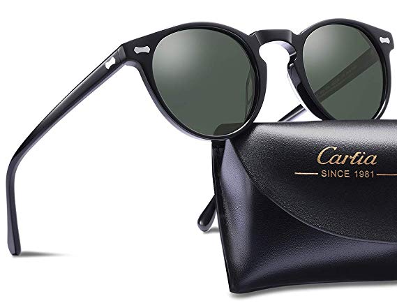 Carfia Vintage Polarized Sunglasses for Men, 100% UV400 Protection Acetate Frame