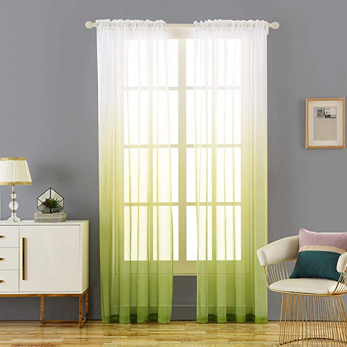 LoyoLady Gradient Ombre Mint Rod Pocket Sheer Curtains Draperies for Living Room Window Treatment, 52" W x 63" L - Set of 2 Panels