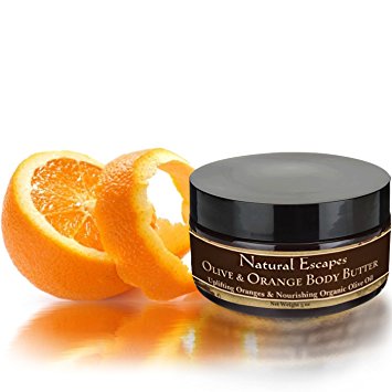 Natural Escapes Olive & Orange Body Butter! Intense Moisturizer for Dry Skin, Itchy Skin, Psoriasis, Eczema, Burns, Wrinkles, Scars & More! Anti-Aging Skin Care w/ Organic Olive Oil & Real Orange!