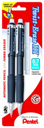 Pentel Twist-Erase III Automatic Pencil with 2 Eraser Refills 07mm Assorted Barrels 2 Pack QE517BP2-K6