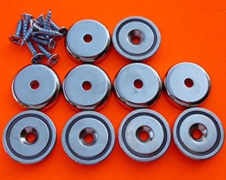 10Pc Super Strong 90 lbs Neodymium Cup Magnet 1.26" Countersunk Round Base Mounting Magnet Used as Tool Holder and Door Latch w/Screws, Strongest & Most Powerful Rare Earth Magnets by Applied Magnets