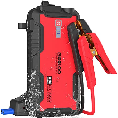 GOOLOO Jump Starter Battery Pack - 1500A Peak Jump Box, Water-Resistant Car Battery Booster for Up to 8.0L Gas or 6.0L Diesel Engines,12V Supersafe Car Jumper Starter Portable with QC 3.0, Type C Port