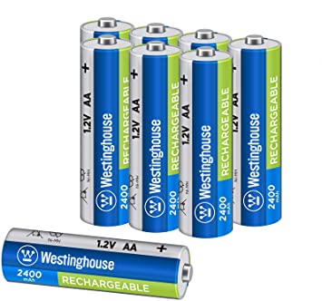 Westinghouse Rechargeable Battery, high Capacity 2400mAh NH Rechargeable Battery, Low self Discharge (AA, 8 Counts)