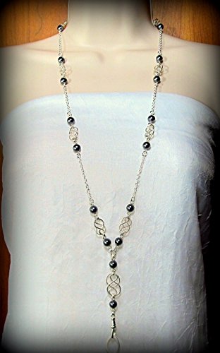 Women's Fashion ID Badge and Key Lanyard with Silver Celtic Knots and Pearls (breakaway clasp available)