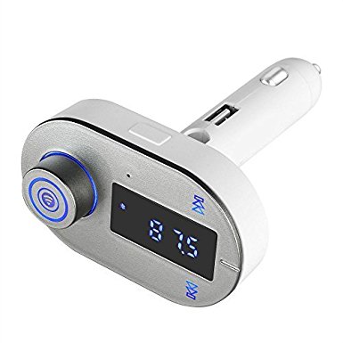 [Newest Version] Enegg Universal Wireless Bluetooth Hands Free Calling In Car FM Transmitter MP3 Player with USB Charger Adapter for iPhone 6S Plus, 5S, 5G, iPad, Samsung, LG, Nexus, Android - Silver