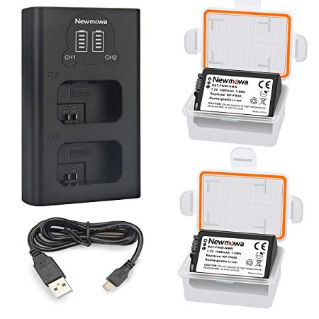 Newmowa NP-FW50 Replacement Battery (2-Pack) and Smart Dual Charger LCD Display for Sony NP-FW50 and Sony Alpha a3000 Alpha a5000 Alpha a6000 A6300 A6500 Alpha 7 a7 Alpha 7R a7R Alpha 7S a7S NEX-3