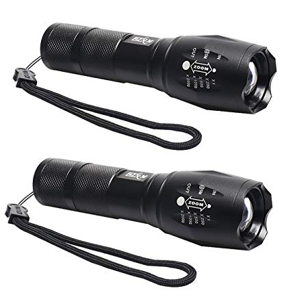 KMC Portable LED Flashlight 5 Mode Lumen Lamp Light, Adjustable Focus, Great for Camping/Hiking/Power Outages（2-pack）