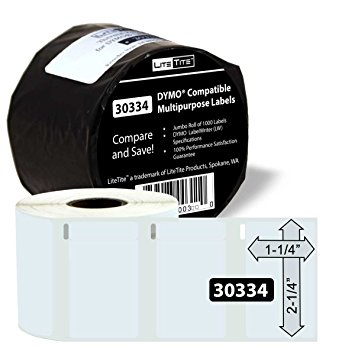 LiteTite 30334 (1 Roll) DYMO LabelWriter (LW) Compatible Multipurpose Labels, 2-1/4 x 1-1/4 Inches, White, Blank (LT30334)