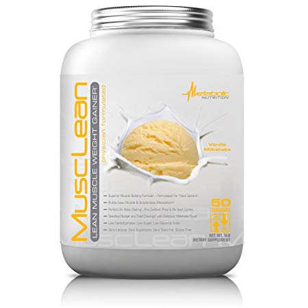 Metabolic Nutrition, Musclean, Whey Protein Meal Replacement, Weight Gainer, High Protein, Low Carb, High Fat, Keto Diet, Digestive Enzymes, 24 Vitamins and Minerals, Vanilla, 5 pound (50 ser)