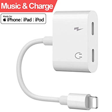 Headphone Jack Splitter Adapter for iPhone Xs/Xs Max/XR/ 8/8 Plus/X (10) / 7/7 Plus Audio & Charger & Call & sync Cable Dongle Accessory Connector 2 in 1 Splitter Adaptor Support iOS 10.3-12 or Higher