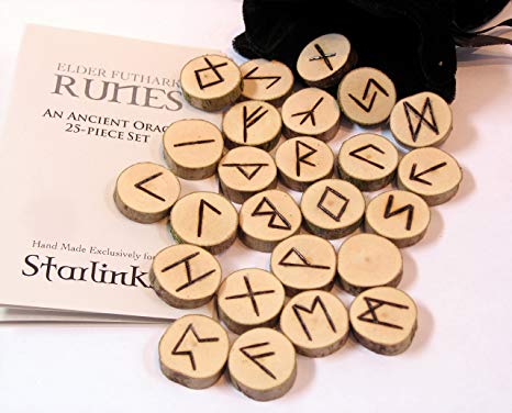 Elder Futhark Wood Runes Set with Velvet Pouch and Instruction Booklet