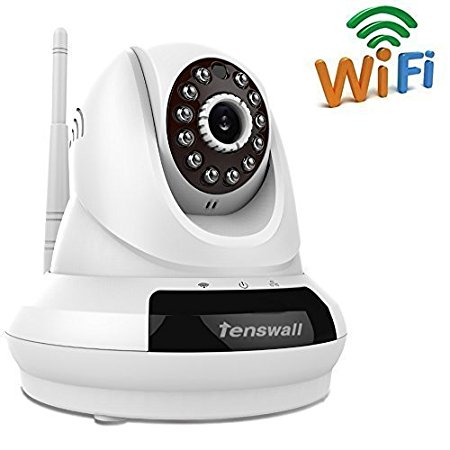 Tenswall Wireless IP Camera 720P HD Cloud WiFi P2P Plug and Play Video Monitor Surveillance System Security Camera Pan/ Tilt Dome Camera with Two-way Audio and Night Viewing White
