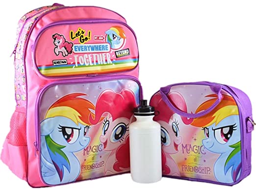 Koola My Little Pony 16" Large School Backpack Bundle with Lunch Bag and Water Bottle for Kids | Pink Large Backpack for Girls