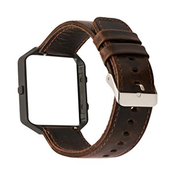 Band for Fitbit Blaze, MroTech Vintage Series Leather Band Genuine Leather Strap Replacement Band with Stainless Steel Buckle for Fitbit Blaze Smart Watch, Metal Frame Optional