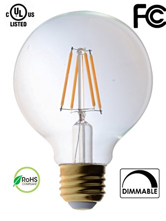 Bioluz LED™ Dimmable Clear LED Filament G25 Globe 4.5 Watt = 40 Watt Equivalent Soft White (2700K) Light Bulb 470 Lumens UL Listed