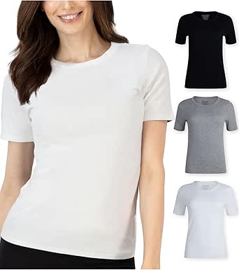 Lucky Brand Women's T-Shirt - 3 Pack Stretch Cotton Crewneck Ribbed Short Sleeve Shirt - Basic Solid T-Shirts for Women, S-XL