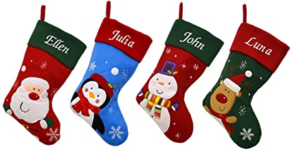 D3 Deluxe Personalised Embroidered Christmas Santa/Penguin/Snowman/Reindeer Xmas Stocking (Snowman)