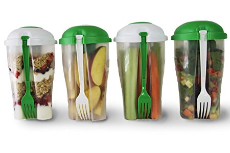 Salad Containers For Lunch To Go by HMI Home Products Plastic Salad Shaker w/ Salad Recipes Plastic Dressing Containers & Forks Compact & Travel Friendly to Lose Weight Belly Fat & a Healthy Lifestyle