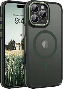 BENTOBEN for iPhone 16 Pro Max Magnetic Case, [Compatible with MagSafe] Translucent Matte Slim Fit Anti-Slip Shockproof Women Men Protective Cover Case for iPhone 16 Pro Max 6.9",Green/Black