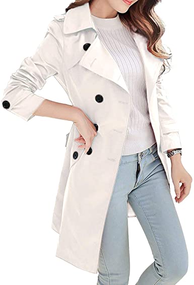 NANJUN Women's Double-Breasted Trench Coat Classic Lapel Overcoat Slim Outerwear Waterproof Coat with Belt Buckle