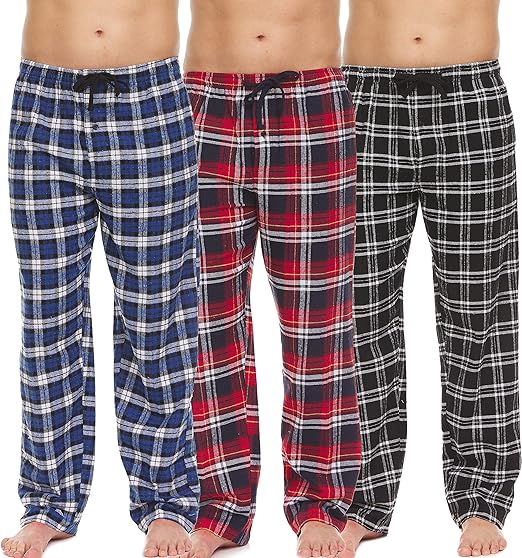 Pajama Pants for Men - 3 Pack Pajama Bottoms - Cotton Blend Flannel Plaid Lounge Pants, Comfortable PJ Pants