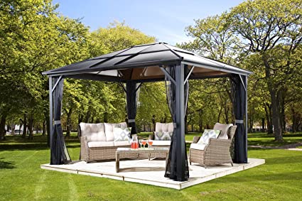 Sojag 500-5157864 Meridien Hardtop Gazebo Outdoor Sun Shelter, 10' by 14', Charcoal