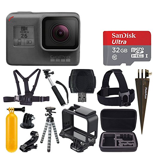 GoPro HERO6 Black   SanDisk Ultra 32GB Micro SDHC Memory Card   Hard Case   Chest Strap Mount   Head Strap Mount   Flexible Tripod   Extendable Monopod   Floating Handle - Great Value Accessory Bundle