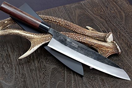 Yoshihiro Mizuyaki Blue High Carbon Steel Kurouchi Gyuto Japanese Chef Knife 8.25in Shitan Handle with Nuri Saya Cover