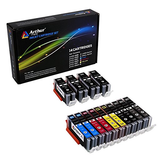 14 Pack Arthur Imaging Compatible Ink Cartridge Replacement for 250XL 251XL (4 Large Black, 2 Small Black, 2 Cyan, 2 Yellow, 2 Magenta, 2 Gray, 14-Pack) (851815006035)