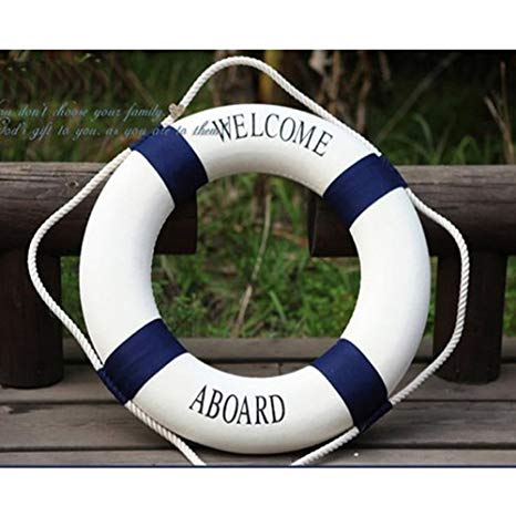 Estone Decorative Welcome Aboard Nautical Lifebuoy Ring Wall Hanging Home Decoration (Blue, 20cm/7.8'')