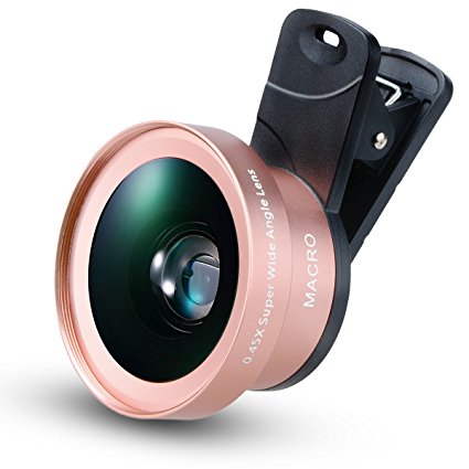 MY MIRACLE 2 in 1 Professional HD Camera Lens Kit, 0.45X Super Wide Angle Lens, 12.5X Macro Lens, Clip-On Cell Phone Lens for iPhone 7/7 Plus/6s/6s Plus/6/5, Samsung & Most Smartphones (Rose Gold)