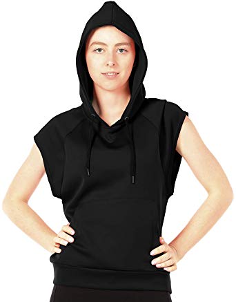 icyzone Workout Hoodie for Women - Athletic Running Pullover Cap Sleeve Shirts with Kangaroo Pocket