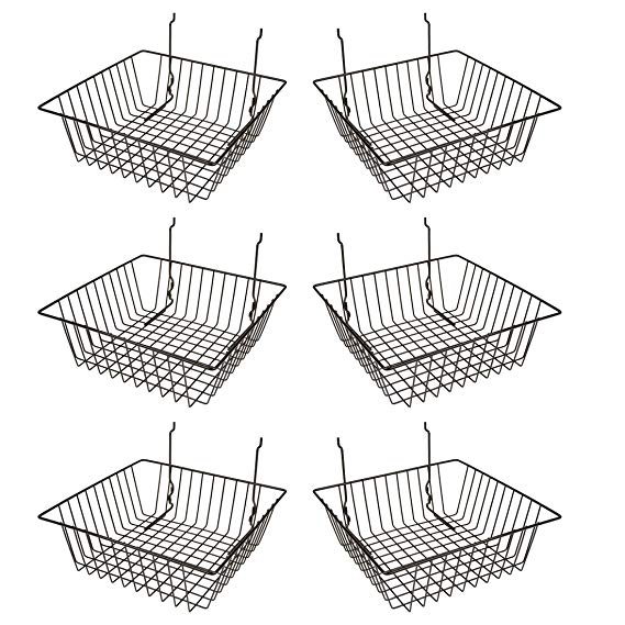 Econoco Multi Fit Black Small Wire Basket for Slatwall, Grid of Pegboard, Commercial All Purpose Basket, (Pack of 6)