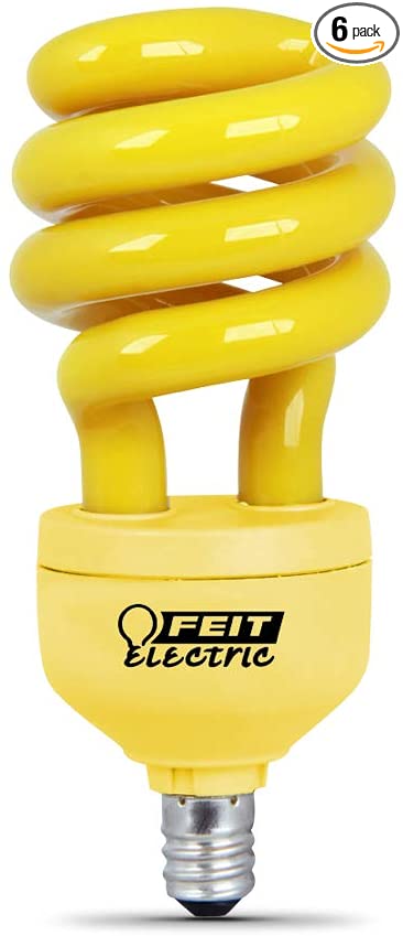 Feit Electric BPESL13TC/BUG/6 60W Equivalent 13-watt Mini Twist Bug Candelabra Base Bulb, 4.3" H x 1.86" D, Yellow, 6 Piece