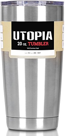 Utopia Tumbler - Stainless Steel Double Wall Insulated Large Coffee Mug / Travel Mug for Hot and Cold Drink (20 Oz, Stainless Steel)