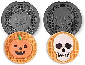 DASH Multimaker Mini System Two 4” Nonstick Removable Waffle Plates (Skull & Jack-O-Lantern) - 2Pc Plate Pack for Waffle Iron & Griddle, Compatible with Dash MultiMaker Mini System, Nonstick Surface