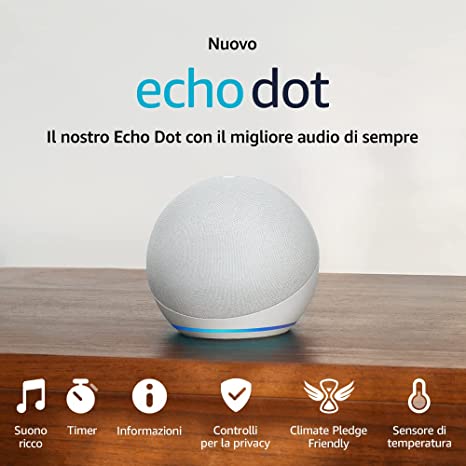 Nuovo Echo Dot (5ª generazione, modello 2022) | Altoparlante intelligente con integrazione Alexa | Bianco ghiaccio