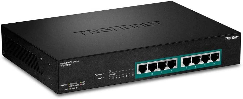 TRENDnet 8-Port Gigabit Full Power Poe  Switch, 8 x Gigabit PoE  Ports, 240W Power Budget, 16Gbps Switching Capacity, Rack Mountable, Ethernet Network Switch, Metal, Lifetime Protection, TPE-TG80F