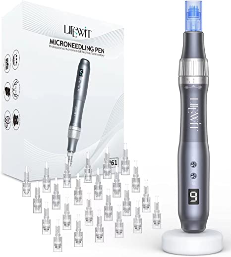 Lifewit Microneedling Pen with 24 Replacement Cartridges, Professional Wireless Dermapen Microneedle Machine, Electric Beauty Pen at Home Use Skin Care Tool Kit for Face Body