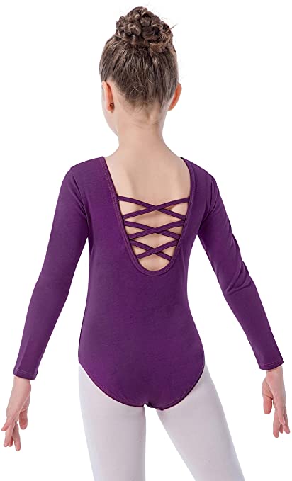 MOLLDAN Girls Long Sleeve Ballet Leotards Crisscross Straps Back Dance Tops