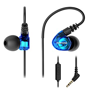 ROVKING Over Ear In Ear Noise Isolating Sweatproof Sport Headphones Earbuds Earphones with Remote and Mic Earhook Wired Stereo Workout Earpods for Running Jogging Gym for iPhone iPod Samsung (Blue)
