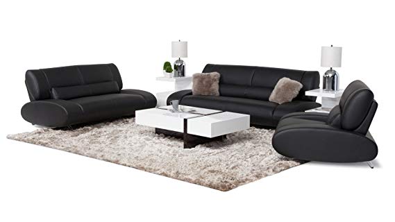 Zuri Furniture Modern Aspen Black Microfiber Leather Sofa Set With Loveseat And Chair