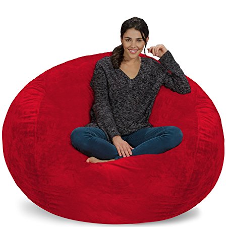 Chill Sack Bean Bag Chair: Giant Memory Foam Furniture Bags and Large Lounger - Big Sofa with Huge Water Resistant Soft Micro Suede Cover - Red Furry, 5 feet