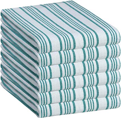 Kitchen Towel - 100% Pure Cotton (6 Pack 18x28) Quick Dry, Tea Towels, Bar Towels, Absorbent Towels, Cleaning Towels, Kitchen Dishes Towels, Machine Washable - Classic Everyday Stripes Teal