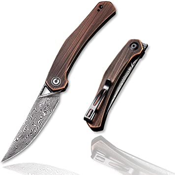 CIVIVI Lazar Damascus Folding Pocket Knife with Front Flipper Opener, Lightweight Utility Knife for Men C20013-DS1 (Copper)