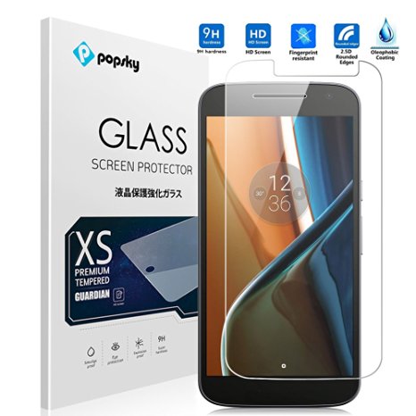 5.5" Motorola Moto G 4th Generation Screen Protector Tempered Glass, Popsky Moto G4 Ultra Clear 9H Hardness Scratch Proof Bubble-Free High Definition Protective Film